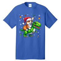 Funny Christmas Corgi Riding Dinosaur Santa Hat Snowflakes Gift Tall T-Shirt