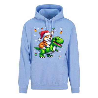 Funny Christmas Corgi Riding Dinosaur Santa Hat Snowflakes Gift Unisex Surf Hoodie