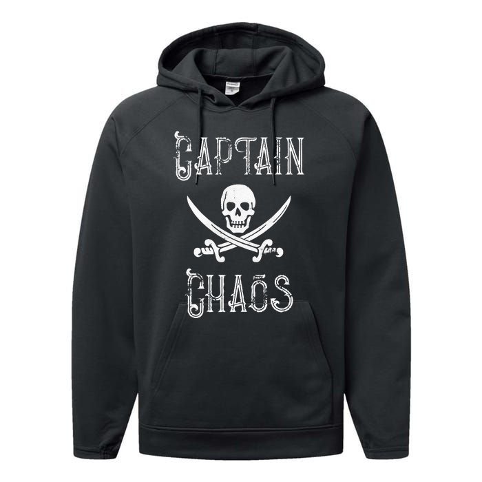 Funny Captain Chaos Retro Pirate Pontoon Boating Performance Fleece Hoodie