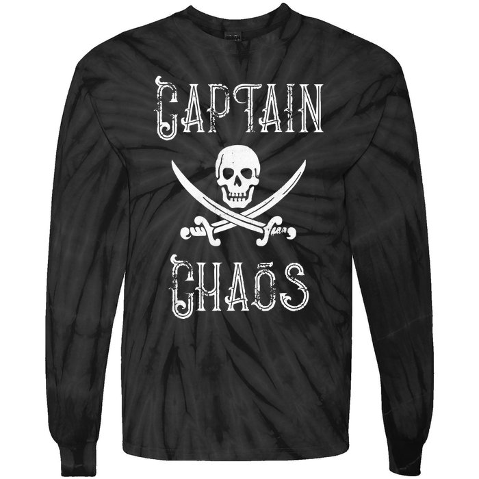 Funny Captain Chaos Retro Pirate Pontoon Boating Tie-Dye Long Sleeve Shirt