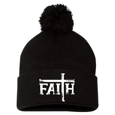 Faith Cross Christian Vintage Pom Pom 12in Knit Beanie