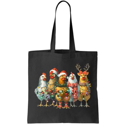 Funny Chicken Christmas Lights Farm Animal Cute Xmas Holiday Tote Bag