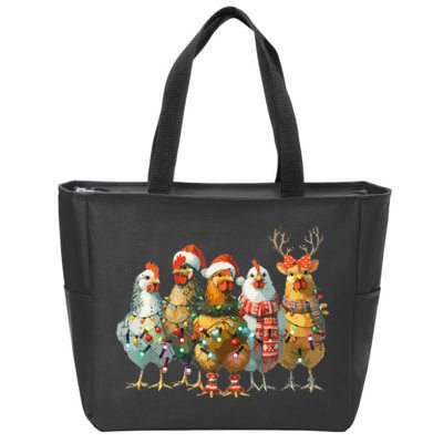 Funny Chicken Christmas Lights Farm Animal Cute Xmas Holiday Zip Tote Bag