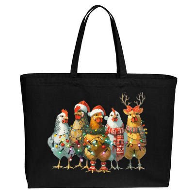 Funny Chicken Christmas Lights Farm Animal Cute Xmas Holiday Cotton Canvas Jumbo Tote