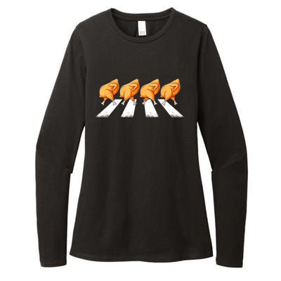 Fun Chicken Crossing Road Crosswalk Turkey Day Thanksgiving Womens CVC Long Sleeve Shirt