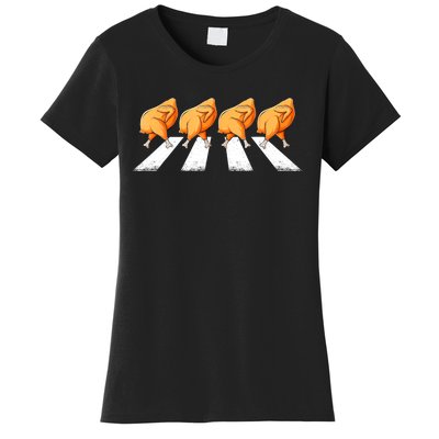 Fun Chicken Crossing Road Crosswalk Turkey Day Thanksgiving Women's T-Shirt