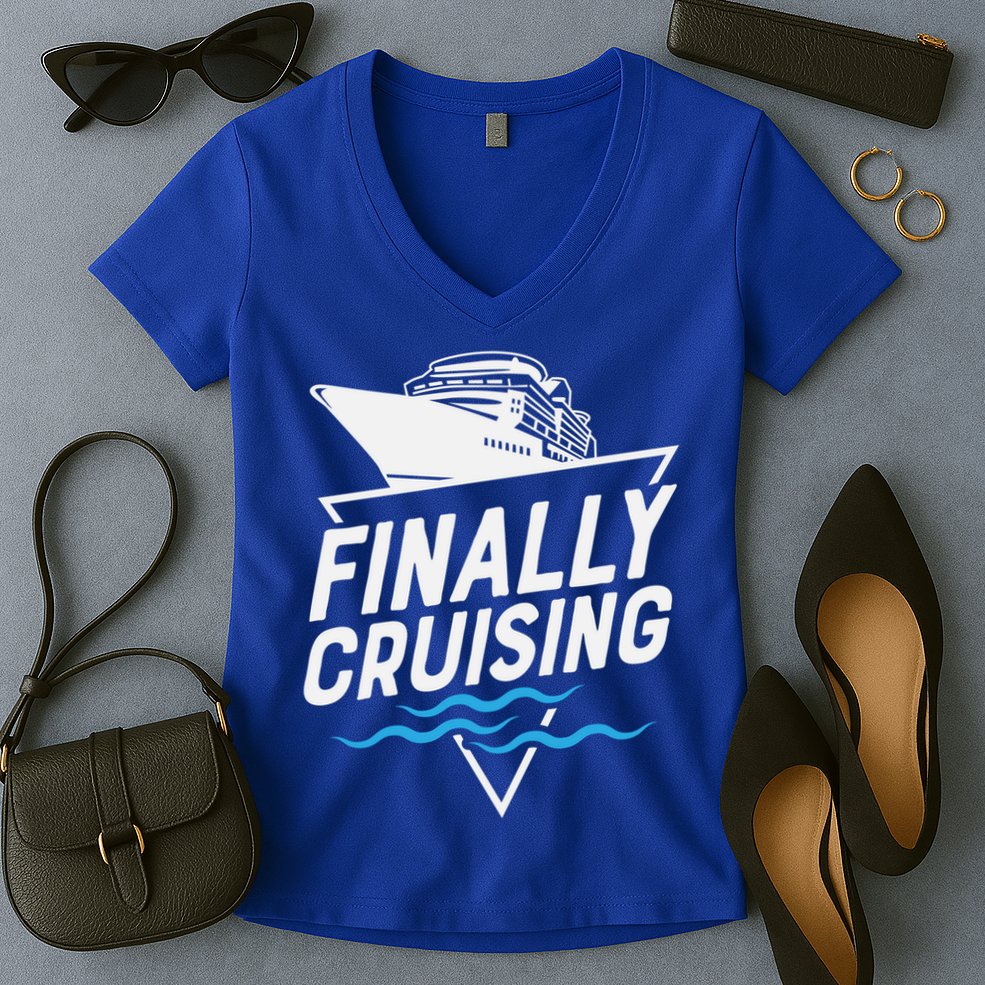 Finally Cruising Cruise Ship Family Vacation Gift Women's V-Neck T-Shirt
