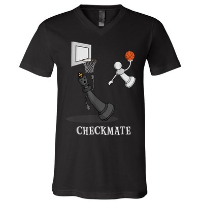 Funny Checkmate Chess Basketball Game Board King Pawn Piece V-Neck T-Shirt