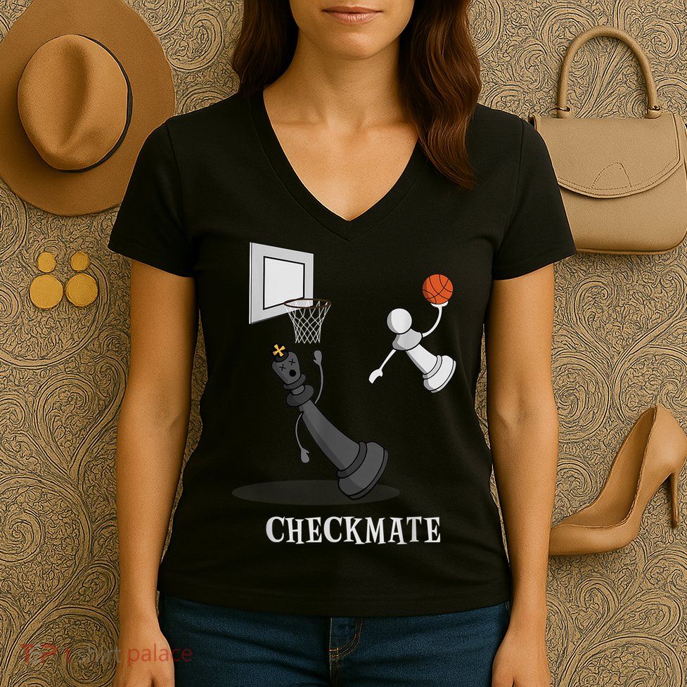 Funny Checkmate Chess Basketball Game Board King Pawn Piece Women's V-Neck T-Shirt