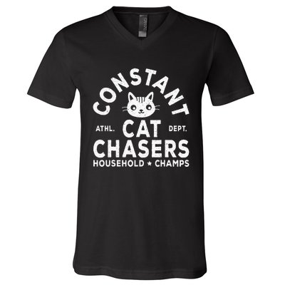 Funny Constant Cat Chasers Household Champs Retro Cats Lover V-Neck T-Shirt