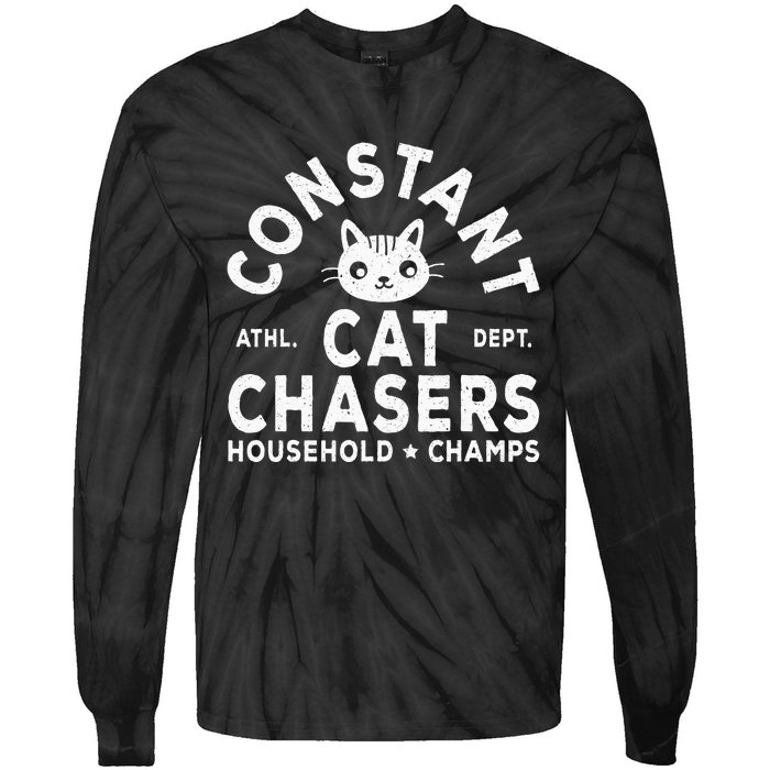 Funny Constant Cat Chasers Household Champs Retro Cats Lover Tie-Dye Long Sleeve Shirt