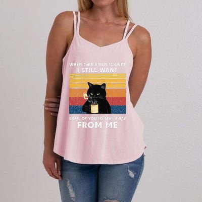 Funny Cat Cat When This Virus Is Over Black Cat Women's Strappy Tank