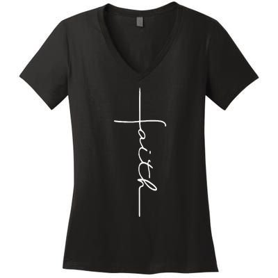 Faith Cross Christian For Men Women Kids Women's V-Neck T-Shirt