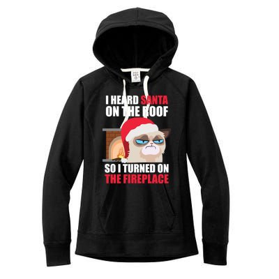 Funny Christmas Cat Hates Santa Grumpy Annoyed Cats Cute Gift Women's Fleece Hoodie