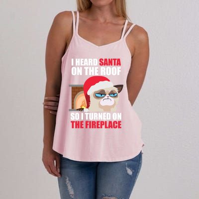 Funny Christmas Cat Hates Santa Grumpy Annoyed Cats Cute Gift Women's Strappy Tank