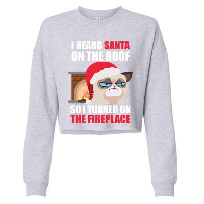 Funny Christmas Cat Hates Santa Grumpy Annoyed Cats Cute Gift Cropped Pullover Crew