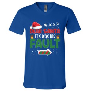 Funny Christmas Couples Gift Dear Santa It Was His Fault Gift V-Neck T-Shirt