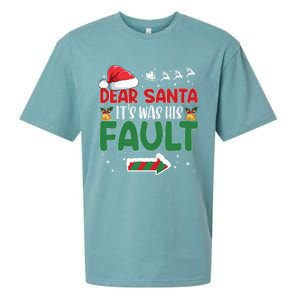 Funny Christmas Couples Gift Dear Santa It Was His Fault Gift Sueded Cloud Jersey T-Shirt