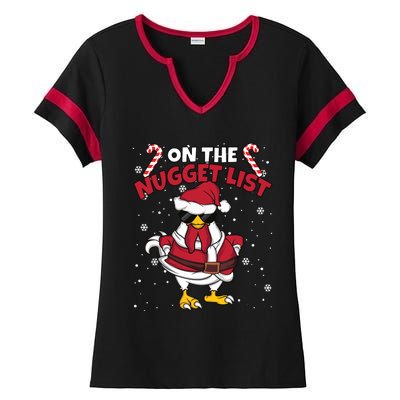 Funny Christmas Chicken Farmer On The Nugget List Women Ladies Halftime Notch Neck Tee