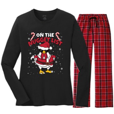 Funny Christmas Chicken Farmer On The Nugget List Women Women's Long Sleeve Flannel Pajama Set 