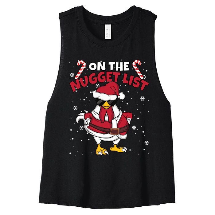 Funny Christmas Chicken Farmer On The Nugget List Women Women's Racerback Cropped Tank