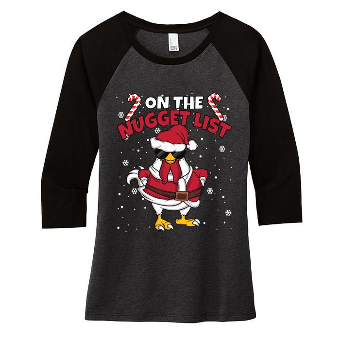 Funny Christmas Chicken Farmer On The Nugget List Women Women's Tri-Blend 3/4-Sleeve Raglan Shirt