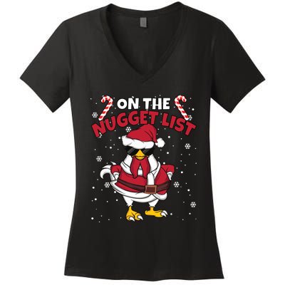 Funny Christmas Chicken Farmer On The Nugget List Women Women's V-Neck T-Shirt