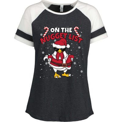 Funny Christmas Chicken Farmer On The Nugget List Women Enza Ladies Jersey Colorblock Tee