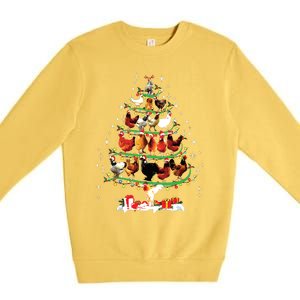 Funny Chickens Christmas Tree Lights Ornament Decor Farmer Premium Crewneck Sweatshirt