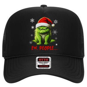 Funny Christmas Cat Ew People Meowy Cat Lovers High Crown Mesh Back Trucker Hat