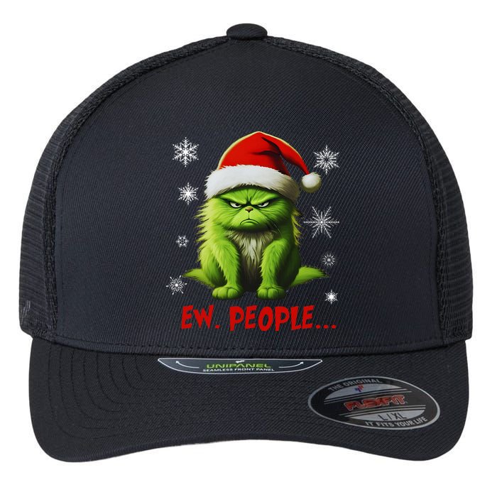 Funny Christmas Cat Ew People Meowy Cat Lovers Flexfit Unipanel Trucker Cap