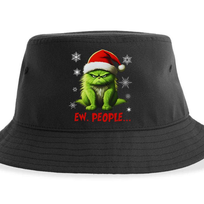 Funny Christmas Cat Ew People Meowy Cat Lovers Sustainable Bucket Hat