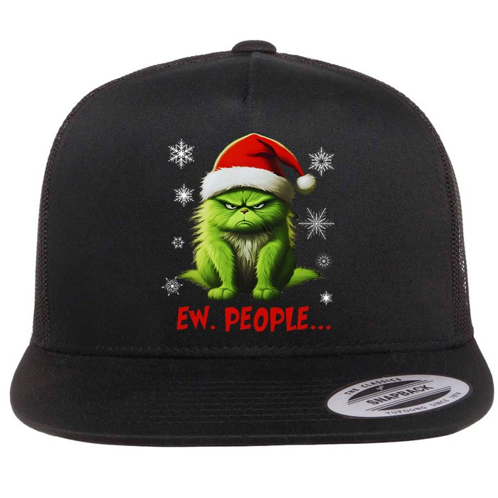 Funny Christmas Cat Ew People Meowy Cat Lovers Flat Bill Trucker Hat