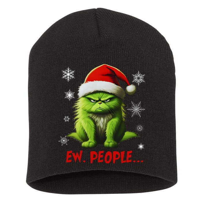 Funny Christmas Cat Ew People Meowy Cat Lovers Short Acrylic Beanie