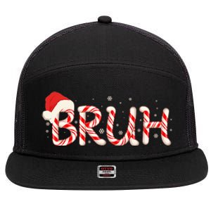 Funny Christmas Candy Cane Bruh 7 Panel Mesh Trucker Snapback Hat