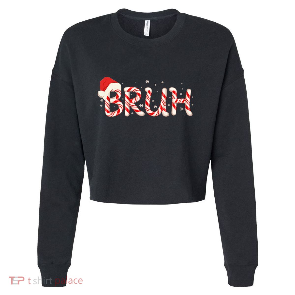 Funny Christmas Candy Cane Bruh Cropped Pullover Crew