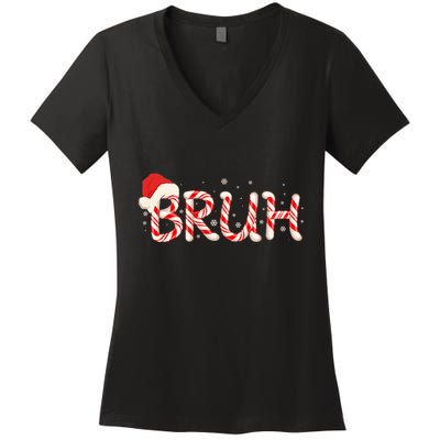 Funny Christmas Candy Cane Bruh Women's V-Neck T-Shirt