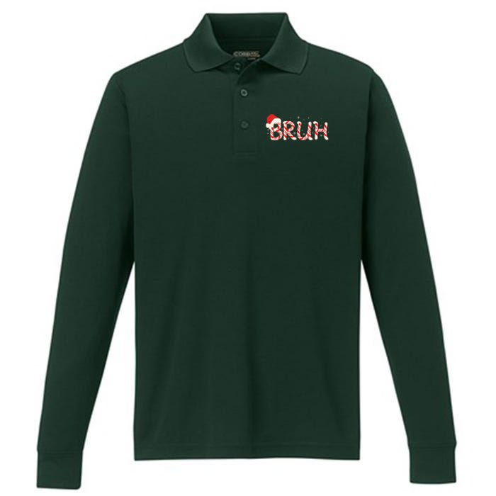 Funny Christmas Candy Cane Bruh Performance Long Sleeve Polo