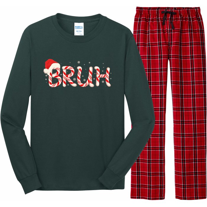 Funny Christmas Candy Cane Bruh Long Sleeve Pajama Set