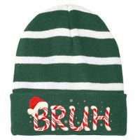 Funny Christmas Candy Cane Bruh Striped Beanie with Solid Band