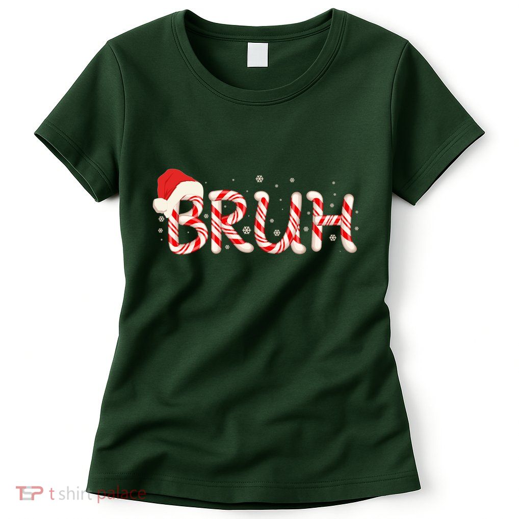 Funny Christmas Candy Cane Bruh Womens T-Shirt