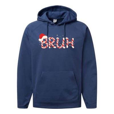 Funny Christmas Candy Cane Bruh Performance Fleece Hoodie