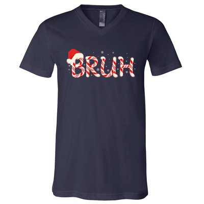 Funny Christmas Candy Cane Bruh V-Neck T-Shirt