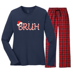 Funny Christmas Candy Cane Bruh Women's Long Sleeve Flannel Pajama Set 