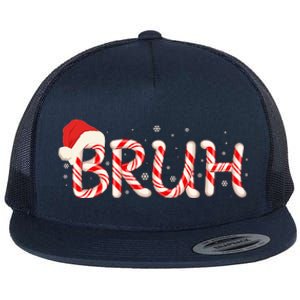 Funny Christmas Candy Cane Bruh Flat Bill Trucker Hat