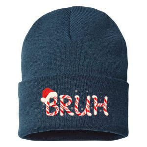 Funny Christmas Candy Cane Bruh Sustainable Knit Beanie