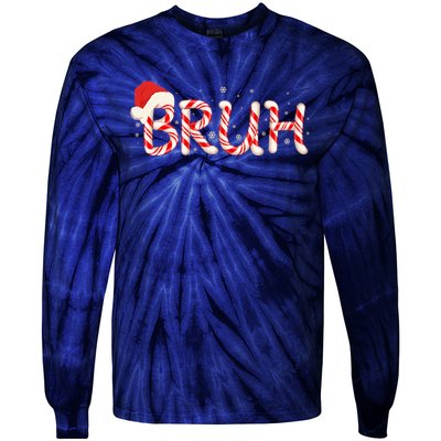 Funny Christmas Candy Cane Bruh Tie-Dye Long Sleeve Shirt