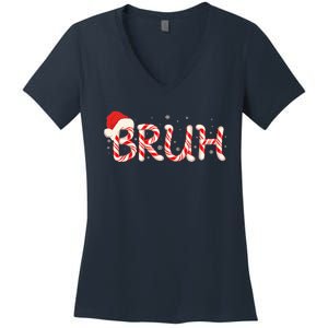 Funny Christmas Candy Cane Bruh Women's V-Neck T-Shirt