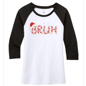 Funny Christmas Candy Cane Bruh Women's Tri-Blend 3/4-Sleeve Raglan Shirt