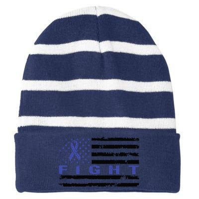 Fight Colon Cancer Awareness T Striped Beanie with Solid Band